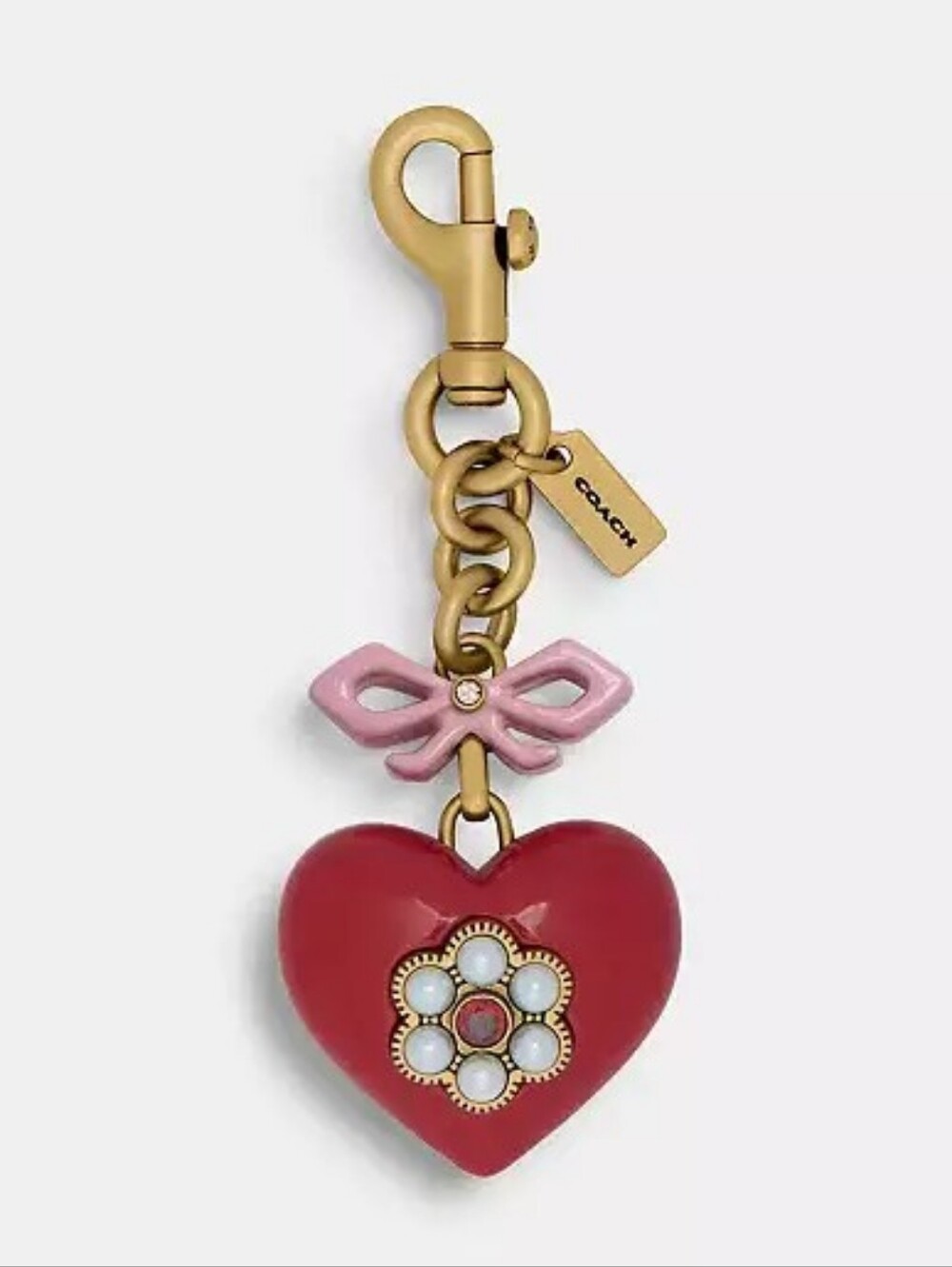 *NWT* COACH Red Heart Bag Charm With Pink Bow